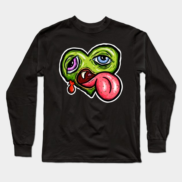 Zombie Heart Bug Tongue Green Valentines Long Sleeve T-Shirt by Squeeb Creative